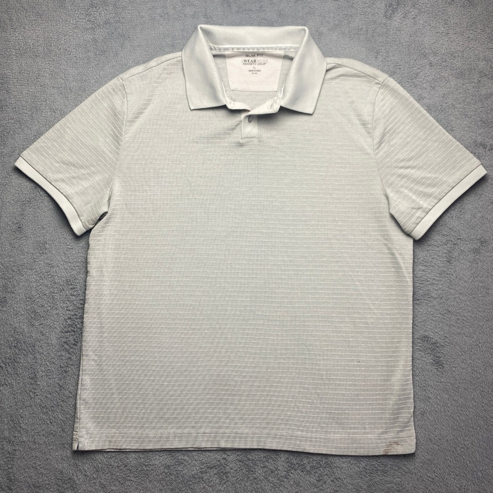 Kenneth Cole Shirt Mens Large Polo Slim Fit Gray Performance Stretch Awearness